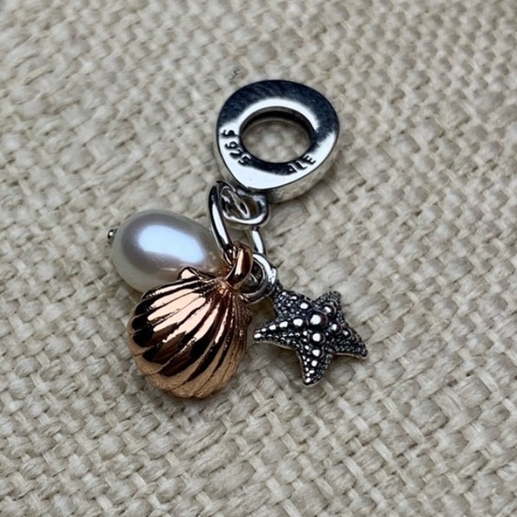 Pandora freshwater cultured pearl, starfish and rose gold shell, dangle charm. - Picture 8 of 8